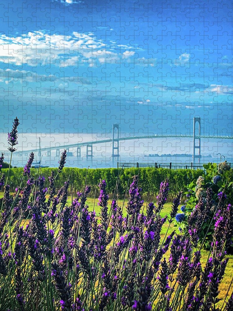 Jamestown Jigsaw Puzzle featuring the photograph Newport Bridge through lavender by Jim Feldman