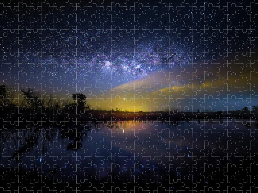 Milky Way Jigsaw Puzzle featuring the photograph Night at Crocodile Creek 2 by Mark Andrew Thomas