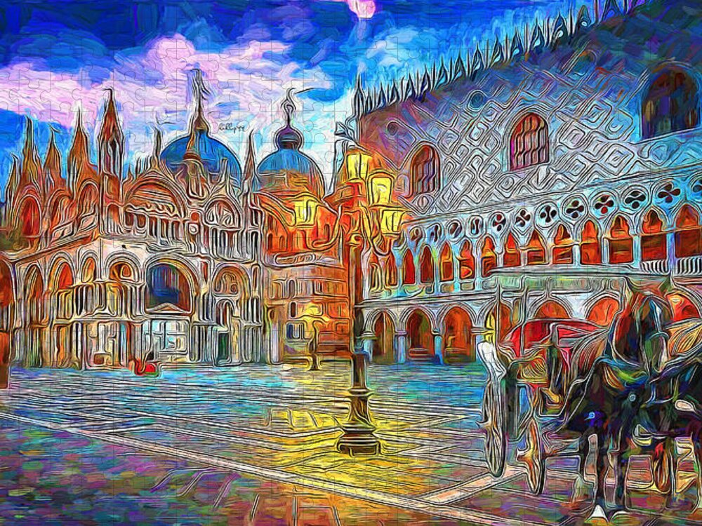Paint Jigsaw Puzzle featuring the painting Night come in old Europe by Nenad Vasic