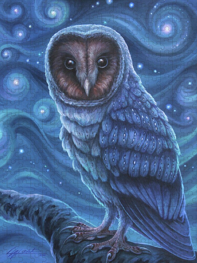 Owl Jigsaw Puzzle featuring the painting Night Owl by Lucy West