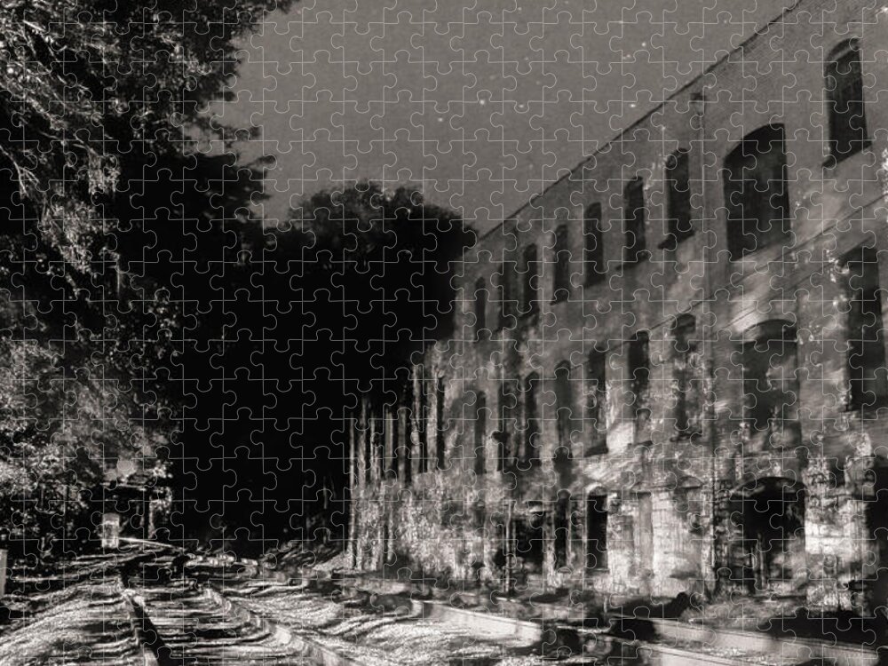 Monochromatic Jigsaw Puzzle featuring the photograph Night Tracks by Eyes Of CC