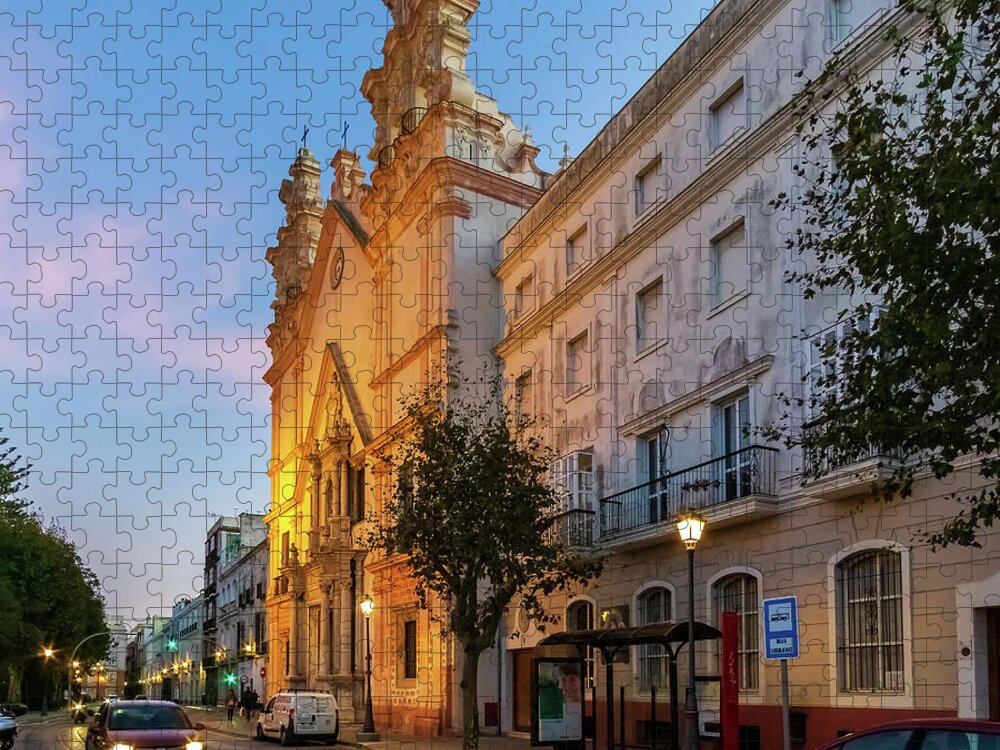 Catholicism Jigsaw Puzzle featuring the photograph Night View of del Carmen Church in Alameda Apodaca Cadiz Andalusia by Pablo Avanzini