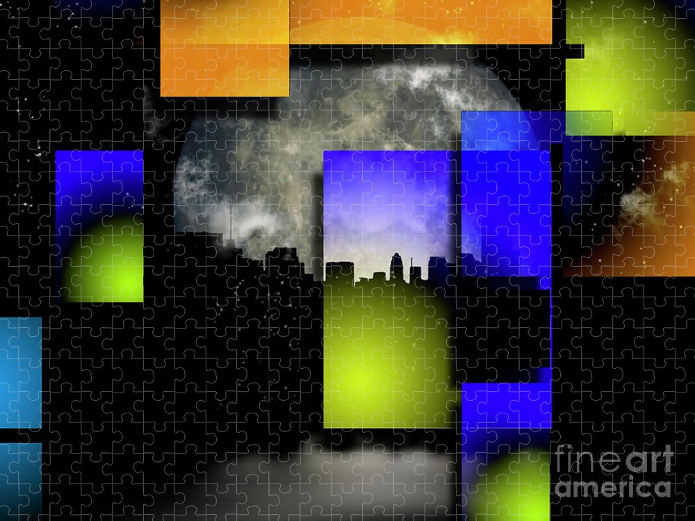 Night Jigsaw Puzzle featuring the digital art Night Windows by Bruce Rolff