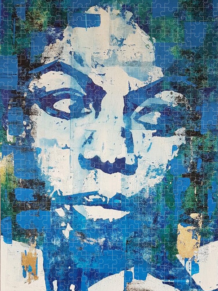 Nina Simone Art Jigsaw Puzzle featuring the painting Nina Simone - Dragonfly out in the sun, you know what I mean by Paul Lovering