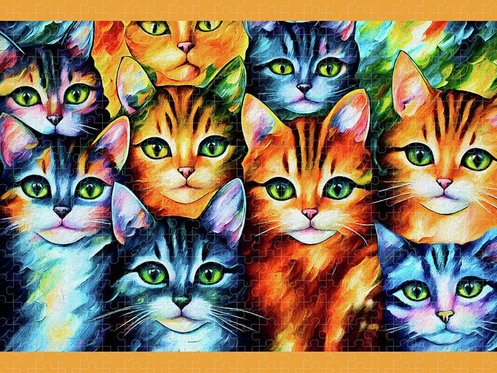 Cats Jigsaw Puzzle featuring the digital art Nine Lives by Peggy Collins