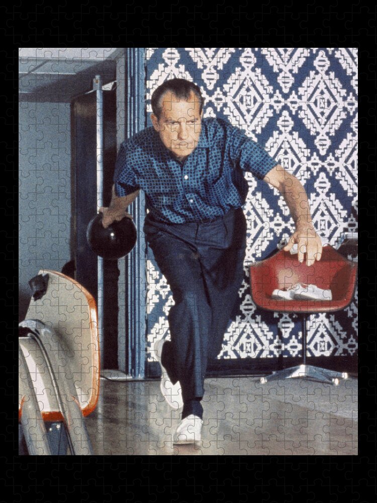 Funny Jigsaw Puzzle featuring the digital art Nixon Bowling by Flippin Sweet Gear