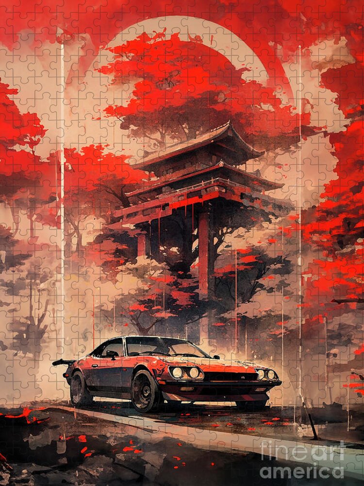 Toyota Jigsaw Puzzle featuring the drawing No00190 My Toyota MR-S car ukiyo-e japanese style by Clark Leffler
