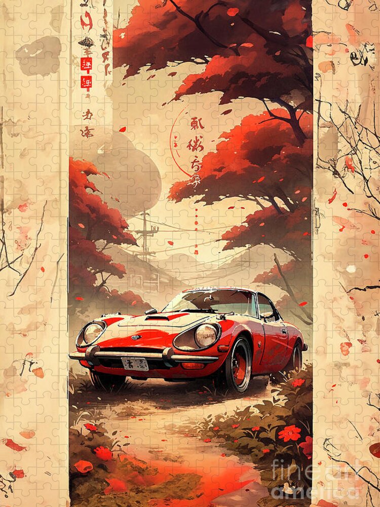 Toyota Jigsaw Puzzle featuring the drawing No00284 My Toyota MR-S car ukiyo-e japanese style by Clark Leffler