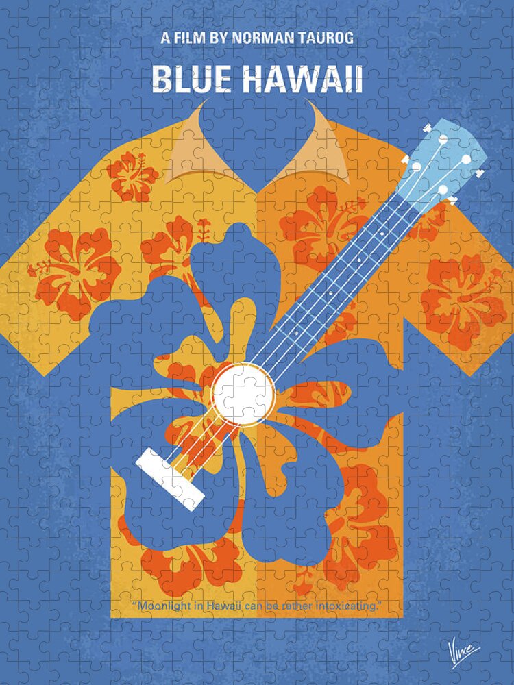 Blue Hawaii Jigsaw Puzzle featuring the digital art No1204 My Blue Hawaii minimal movie poster by Chungkong Art