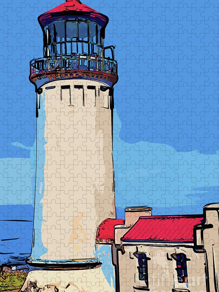 North-head Jigsaw Puzzle featuring the digital art North Head Lighthouse in Abstract by Kirt Tisdale