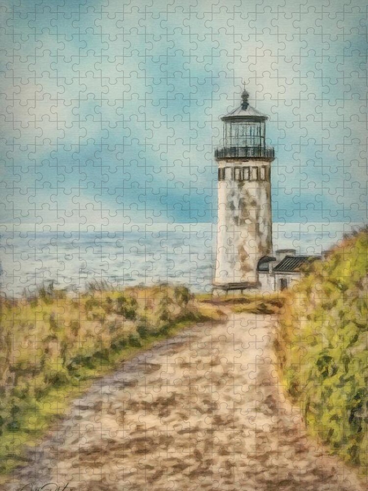 Pacific Jigsaw Puzzle featuring the painting North Head LIghthouse by Jeffrey Kolker