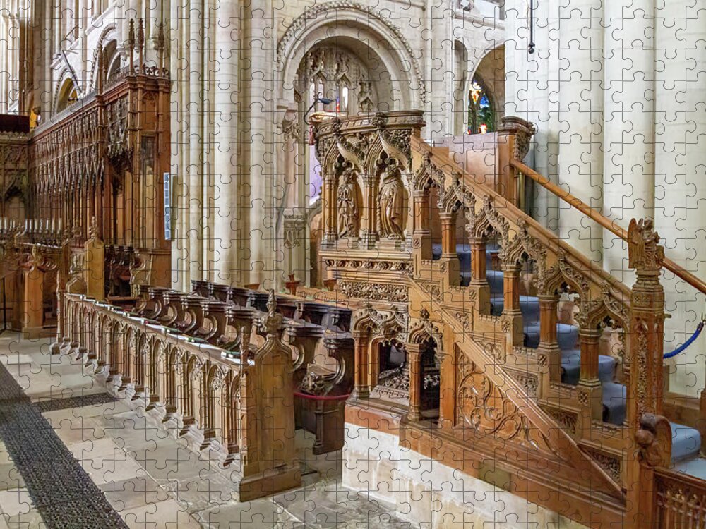 Religion Jigsaw Puzzle featuring the photograph Norwich Cathedral Choir Stalls by Shirley Mitchell