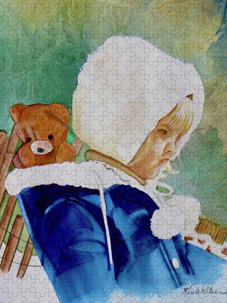 Green Jigsaw Puzzle featuring the painting Not A Happy Camper Watercolor by Kimberly Walker