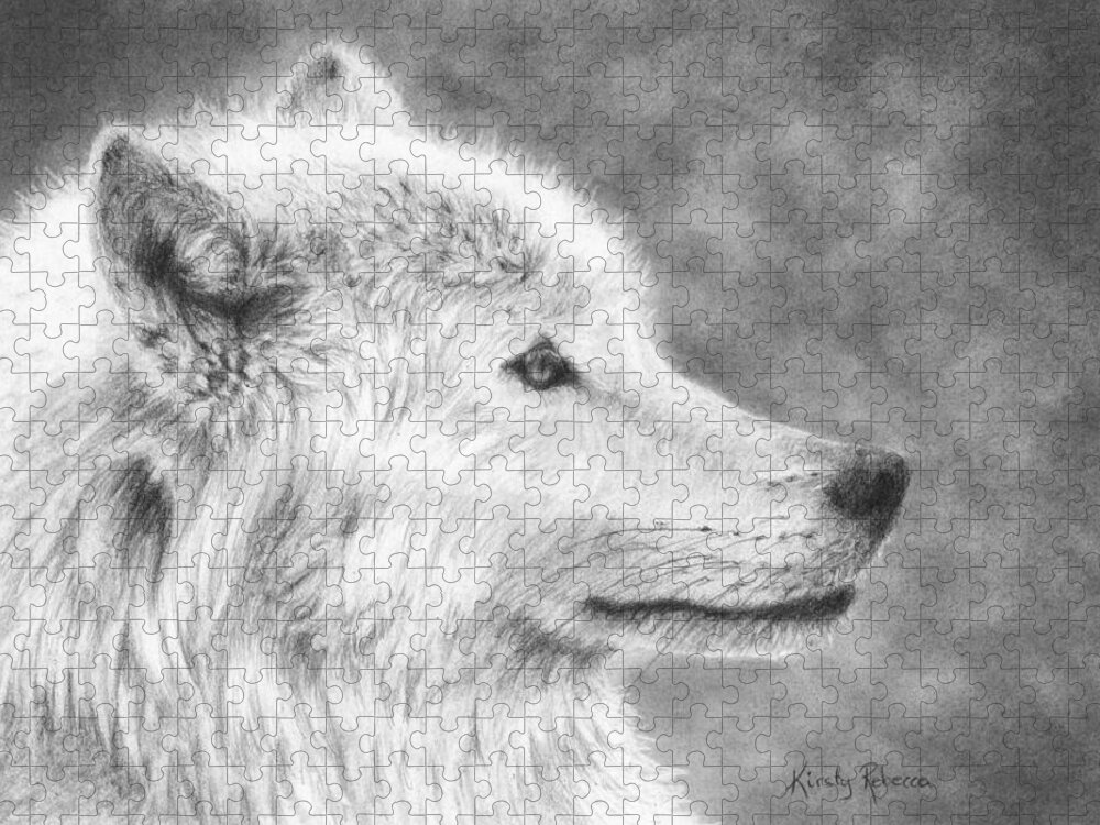Wolf Jigsaw Puzzle featuring the drawing White Wolf by Kirsty Rebecca