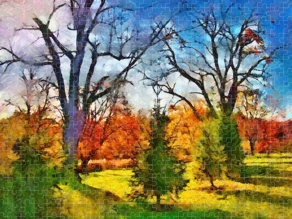 Autumn Jigsaw Puzzle featuring the mixed media November Field by Christopher Reed