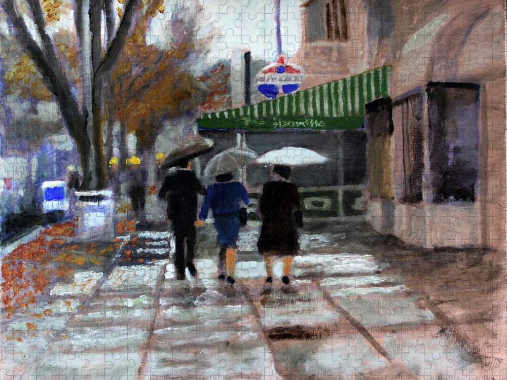 City Street Jigsaw Puzzle featuring the painting November Storm by David Zimmerman