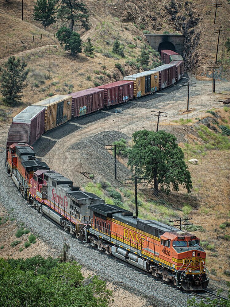 Railroad Jigsaw Puzzle featuring the photograph BNSF 4620 leads a mixed freight through the Tehachapi mountains by Jim Pearson