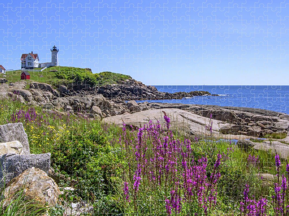 Maine Jigsaw Puzzle featuring the photograph Nubble Light Flowers by Chris Whiton