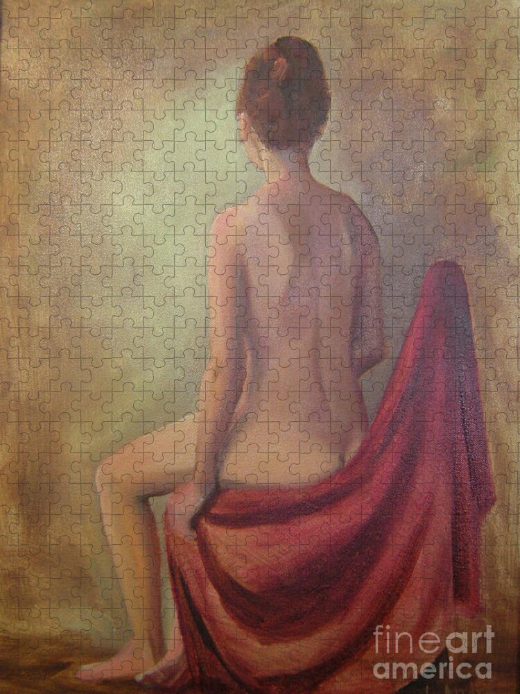 Female Jigsaw Puzzle featuring the painting Nude in Mist by Lilibeth Andre