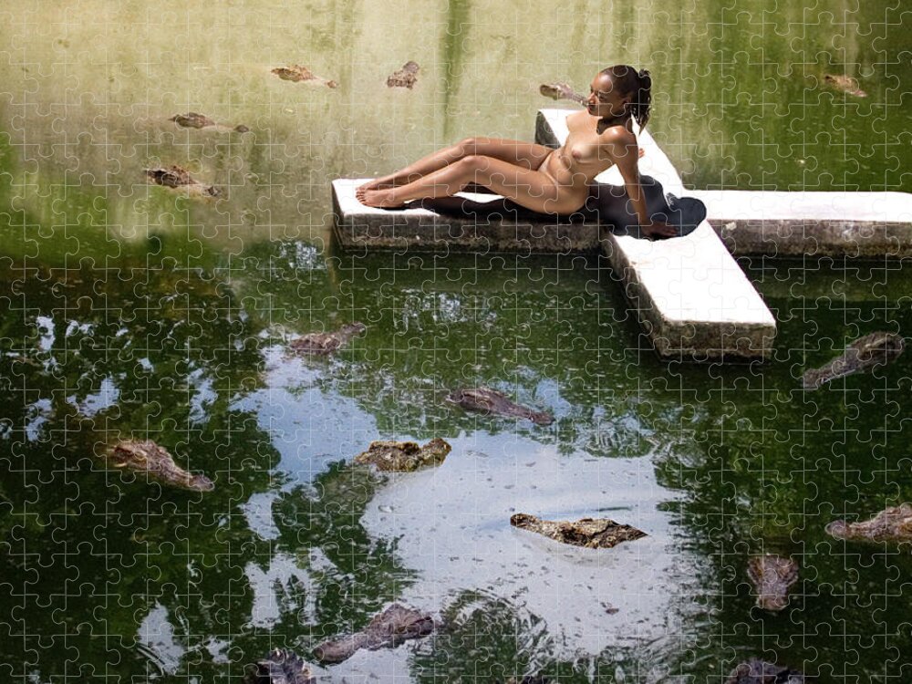 Nude Jigsaw Puzzle featuring the photograph Nude with Crocodiles by Mark Gomez