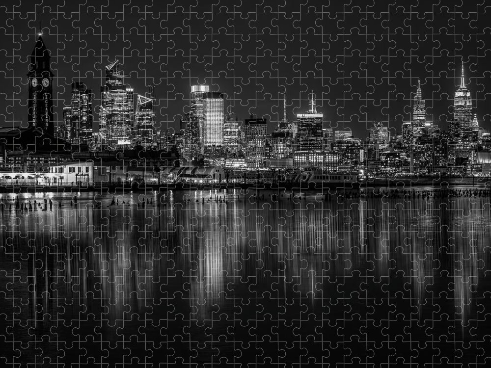 Nyc Jigsaw Puzzle featuring the photograph NYC Skyline USA BW by Susan Candelario