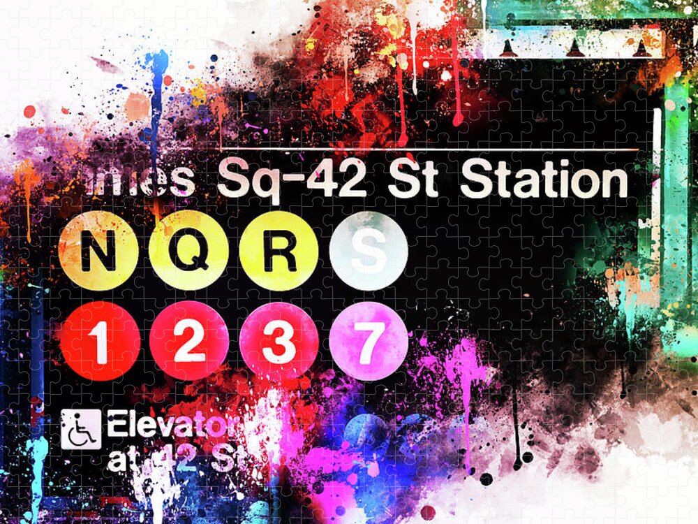 Fine Art Jigsaw Puzzle featuring the mixed media NYC Watercolor Collection - Times Sq-42 St Station by Philippe HUGONNARD