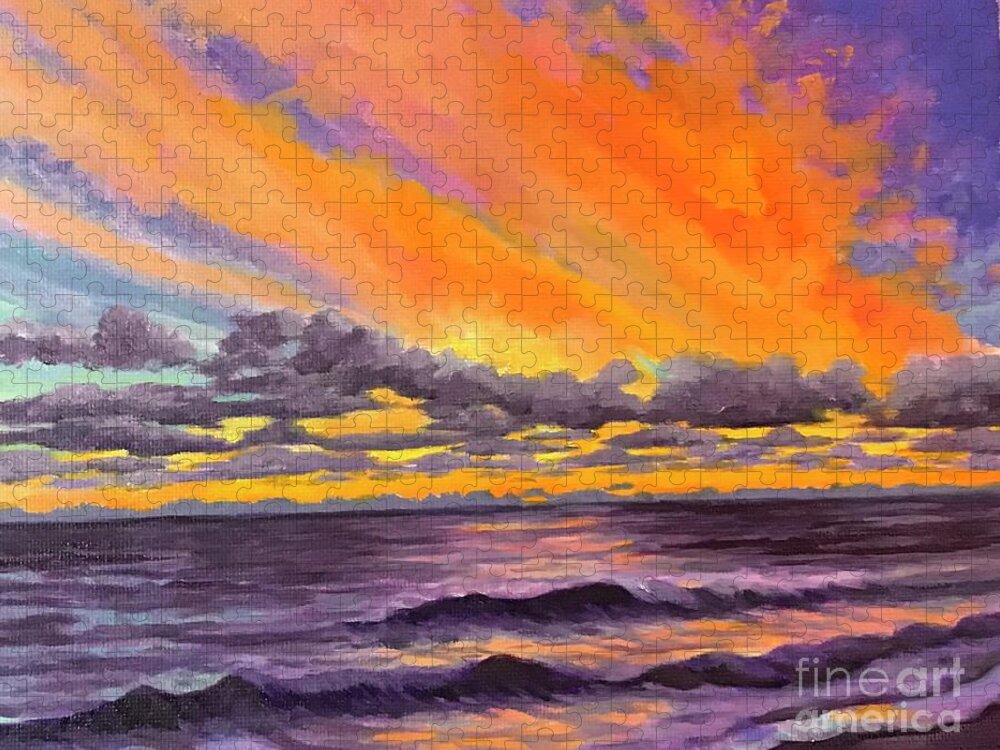 Sunset Jigsaw Puzzle featuring the painting OBX Sunset by Anne Marie Brown