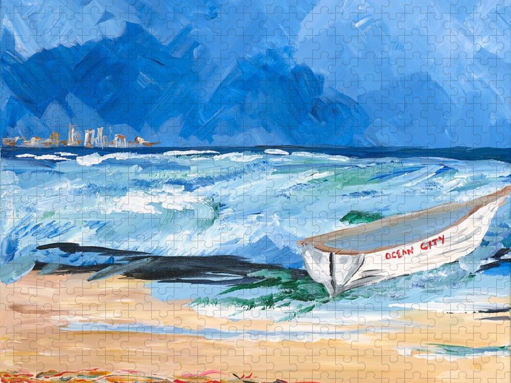 Ocean City Jigsaw Puzzle featuring the painting Ocean City NJ Lifeboat by Britt Miller