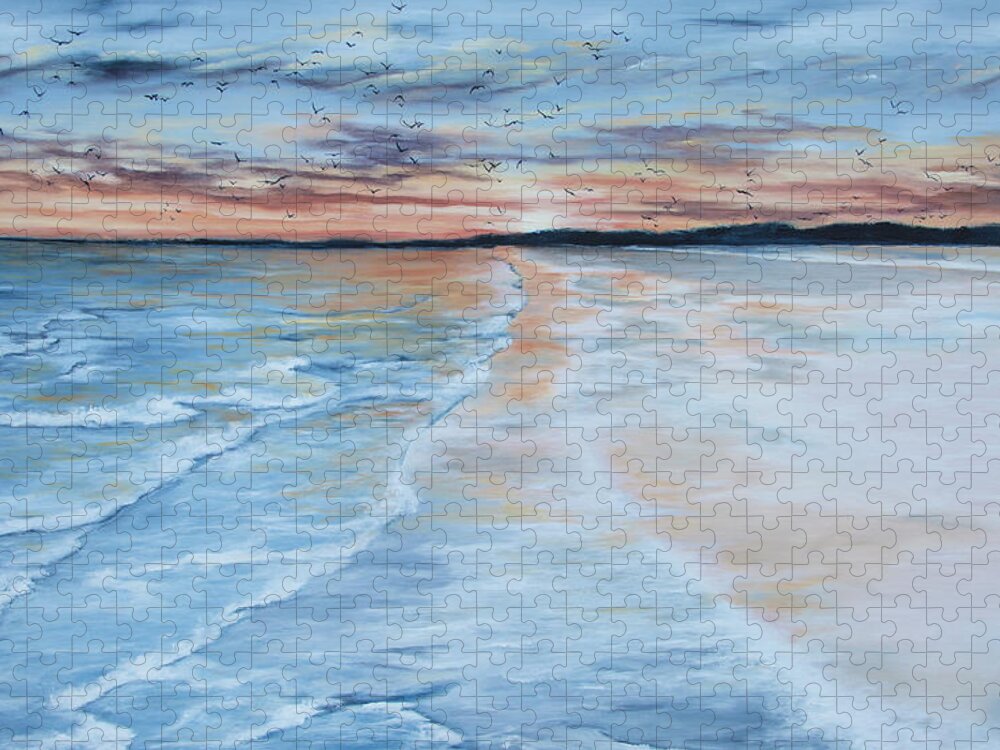 Blue Jigsaw Puzzle featuring the painting Golden Beach by Katrina Nixon