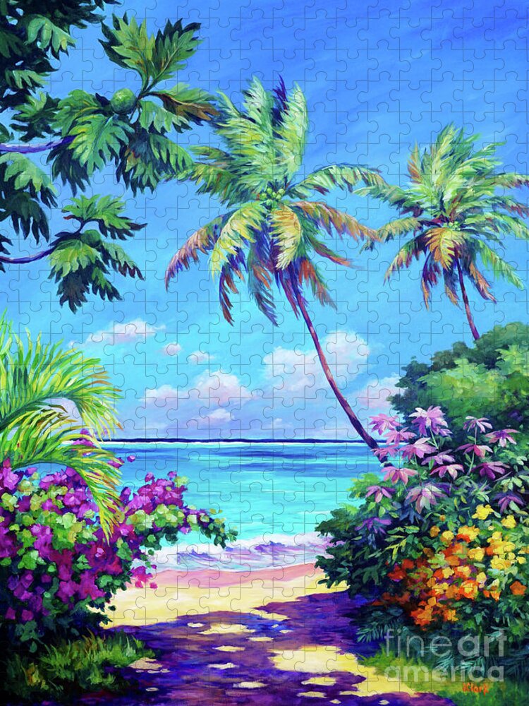 Art Jigsaw Puzzle featuring the painting Ocean View with Breadfruit Tree by John Clark