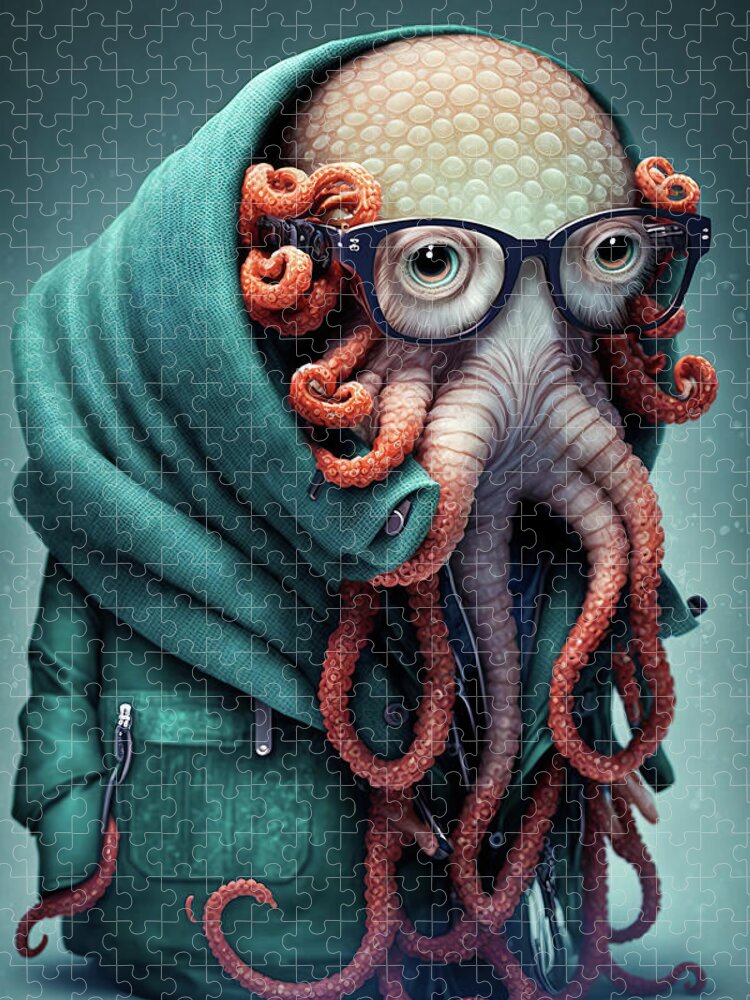 Octopus Jigsaw Puzzle featuring the digital art Octopus Fashion 01 by Matthias Hauser