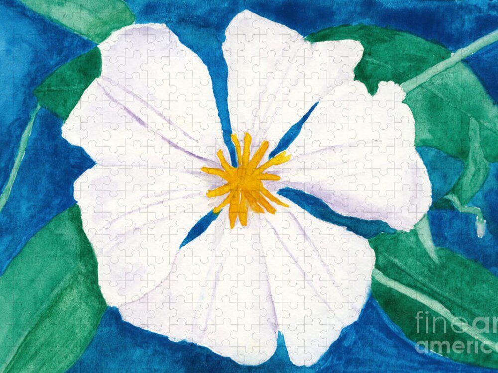 In The Style Of Georgia O'keeffe Jigsaw Puzzle featuring the painting Ode to Georgia 3 White Clematis Flower by Conni Schaftenaar