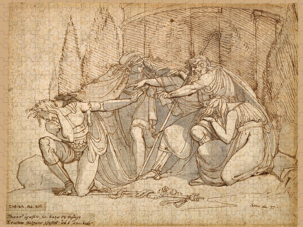 Henry Fuseli Jigsaw Puzzle featuring the drawing Oedipus at Colonus, Cursing his Son Polynices by Henry Fuseli