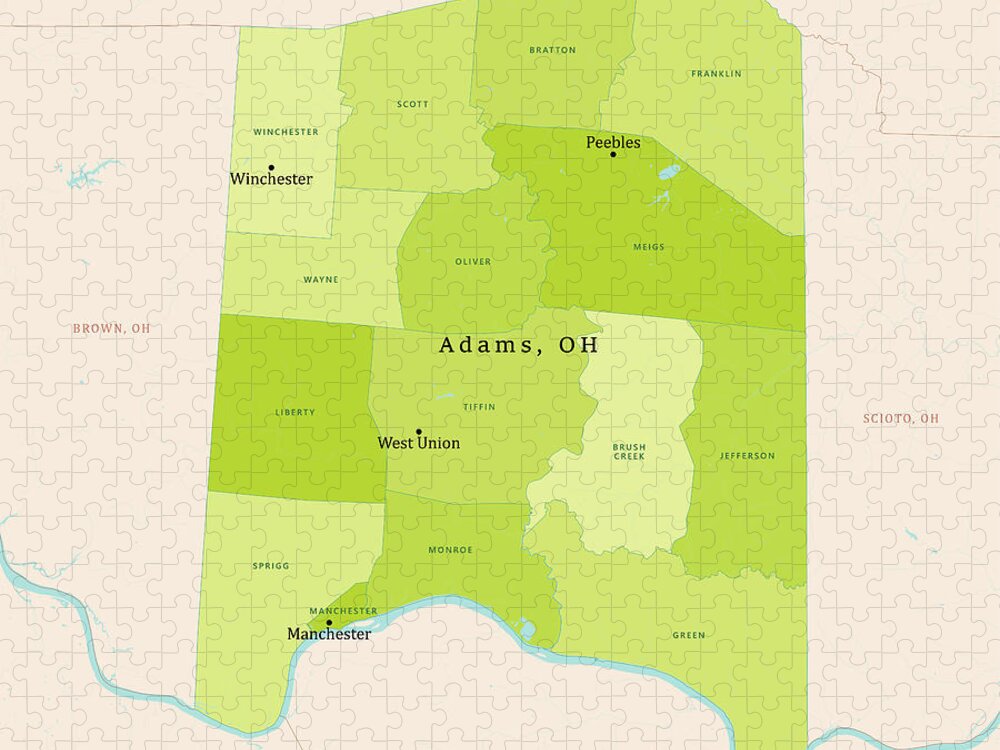 County Jigsaw Puzzle featuring the digital art OH Adams County Vector Map Green by Frank Ramspott