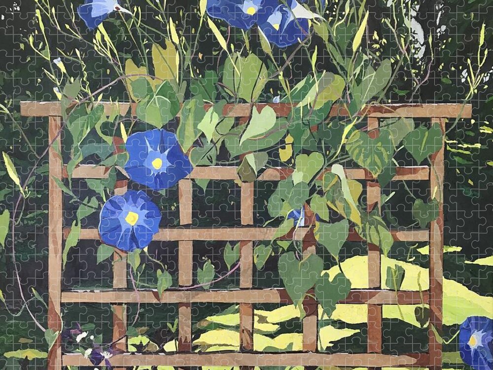 Floral Jigsaw Puzzle featuring the mixed media Oh Morning Glories by Leah Tomaino