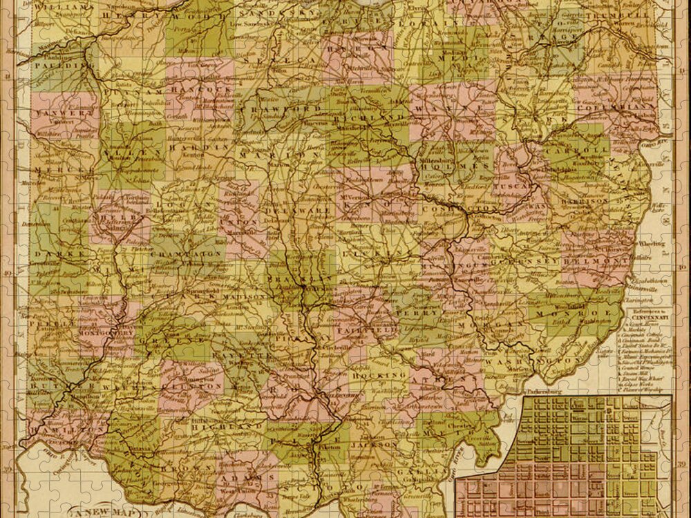 Ohio Jigsaw Puzzle featuring the drawing Ohio 1844 by Vintage Maps