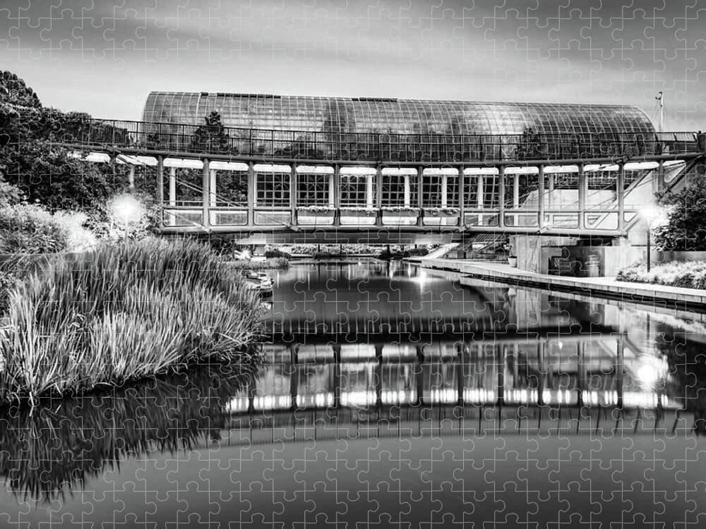 Oklahoma City Jigsaw Puzzle featuring the photograph Oklahoma City Crystal Bridge and Botanical Gardens in Black and White by Gregory Ballos