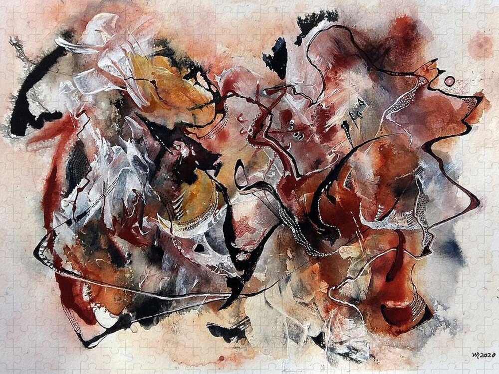 Abstract Watercolor Painting Jigsaw Puzzle featuring the painting Olango Wimbe Mo Ganasai by Wolfgang Schweizer
