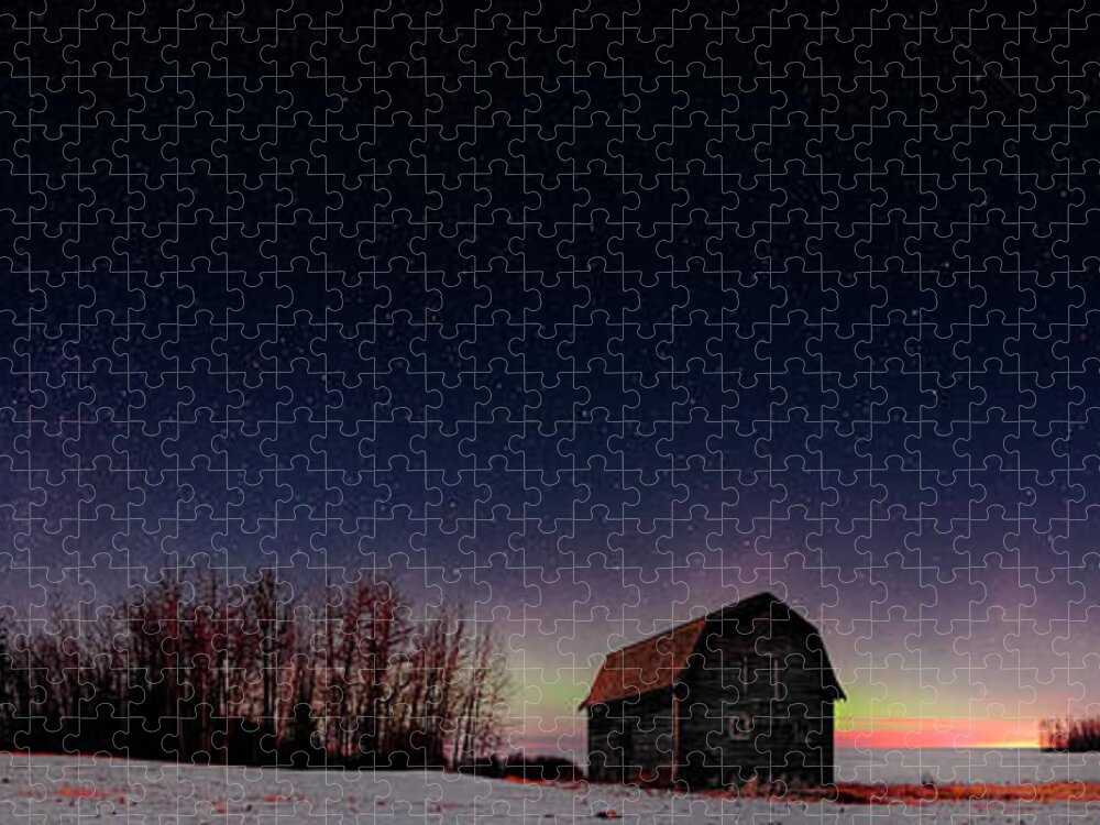 Landscape Jigsaw Puzzle featuring the photograph Old Barn and Stars by Dan Jurak