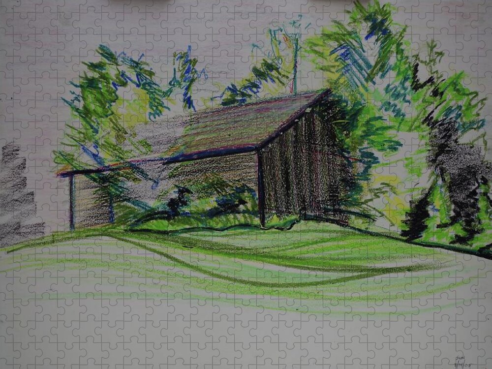 Plein Air Jigsaw Puzzle featuring the pastel Old Barn At Wason Pond by Sean Connolly
