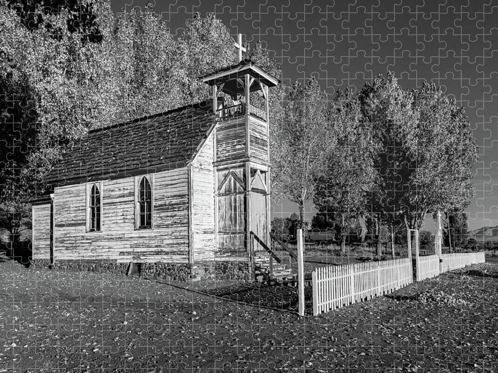 Lassen Jigsaw Puzzle featuring the photograph Old Castantia Church - Monochrome by Mike Lee