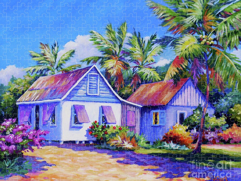 Poinciana Jigsaw Puzzle featuring the painting Old Cayman Cottages by John Clark