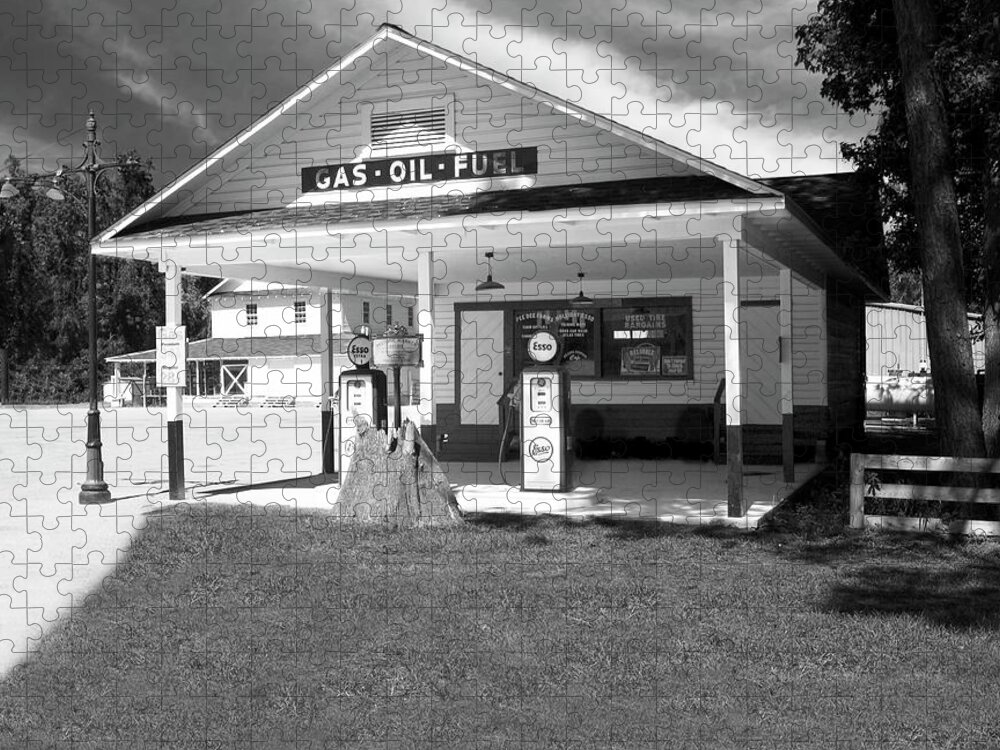 Old Esso Station Photo Jigsaw Puzzle featuring the photograph Old Esso Service Station BW by Bob Pardue