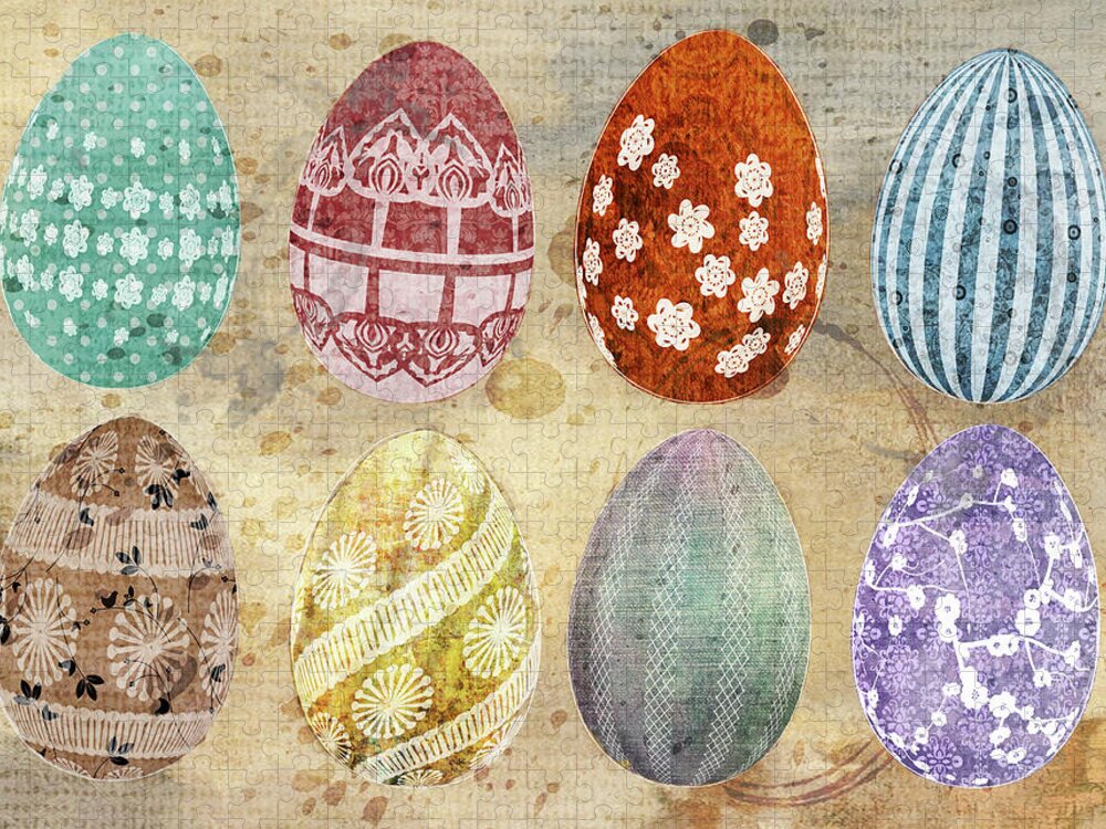Easter Jigsaw Puzzle featuring the mixed media Old Fashioned Easter Eggs by Moira Law