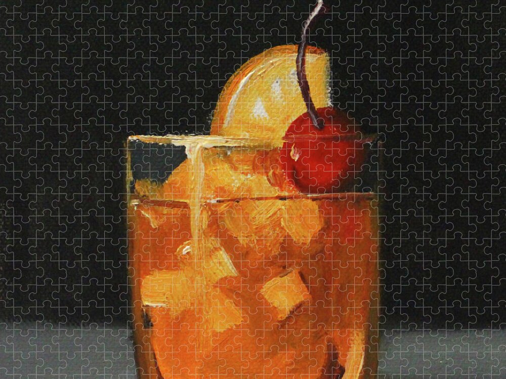 Cocktail Beverage Jigsaw Puzzle featuring the painting Old Fashioned by Nancy Merkle