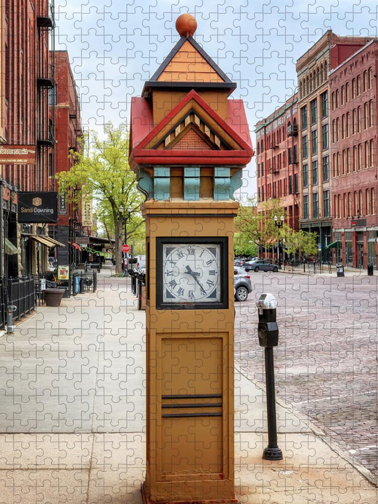 Street Clock Jigsaw Puzzle featuring the photograph Old Market Street Clock - Omaha by Susan Rissi Tregoning