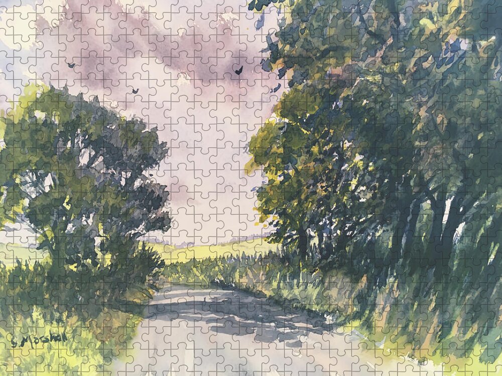 Watercolour Jigsaw Puzzle featuring the painting Country Lane near Hornsea by Glenn Marshall