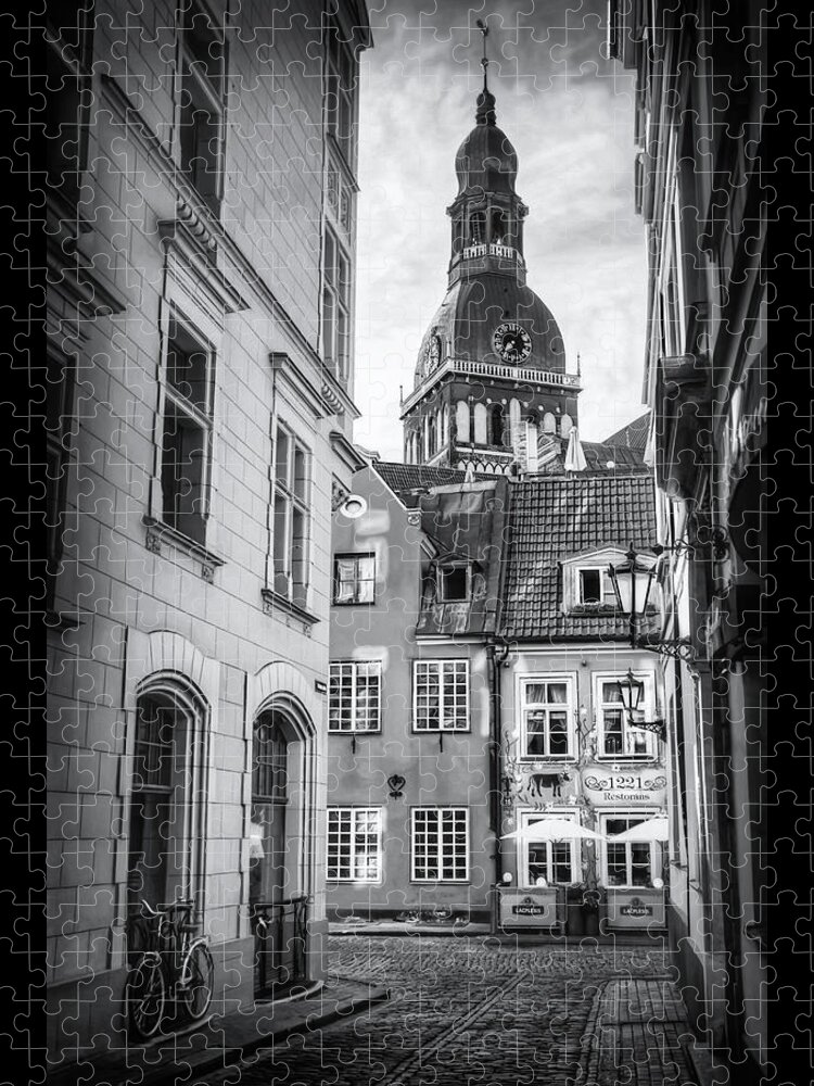 Riga Jigsaw Puzzle featuring the photograph Old Riga Black and White by Carol Japp