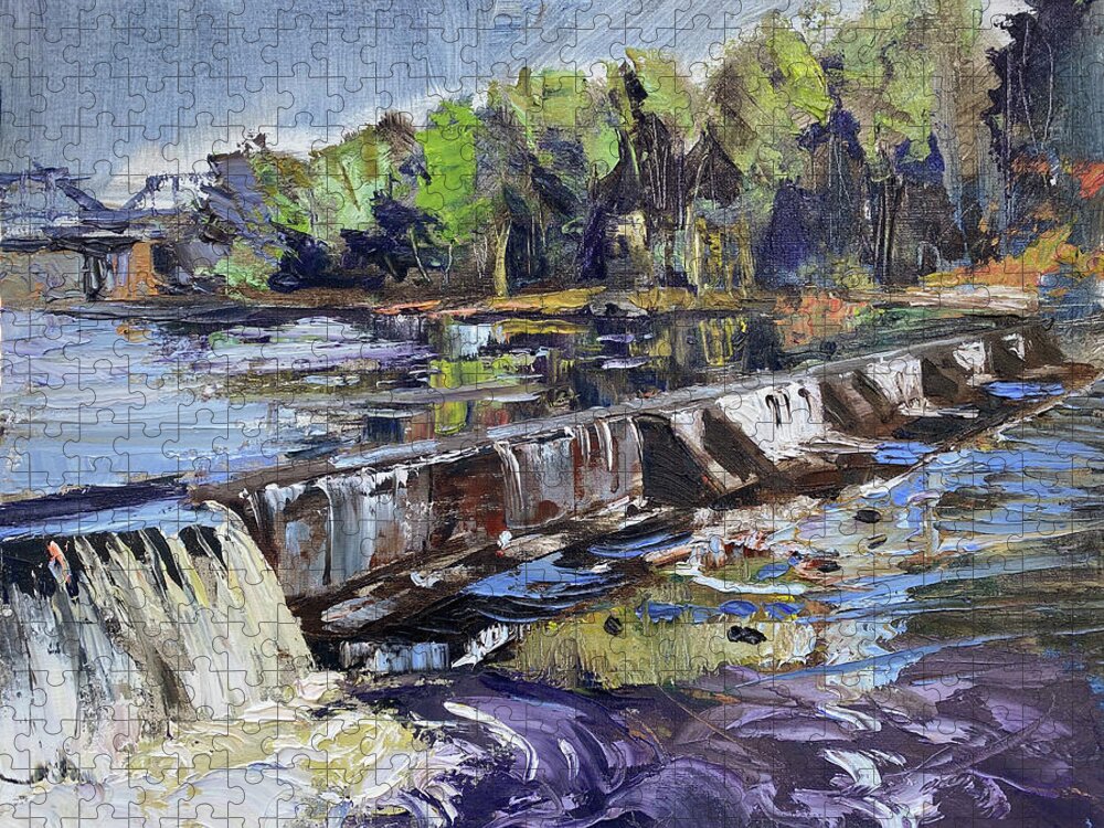 Old Jigsaw Puzzle featuring the painting Old Weir at Penrith by Shirley Peters