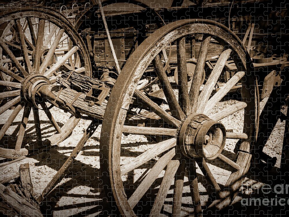 Tortilla-flats Jigsaw Puzzle featuring the digital art Old West Wagon Wheels by Kirt Tisdale